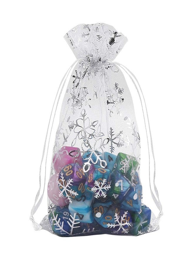 HRX Package 100pcs Snowflake Organza Gift Bags Christmas 4x6 inch, Small White Mesh Jewelry Pouches Little Drawstring Candy Bags - Image 5